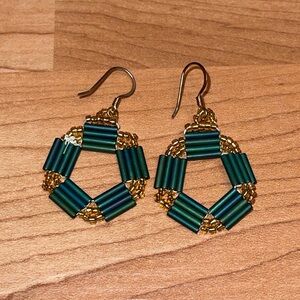Vintage Beaded Teal and Gold Earrings